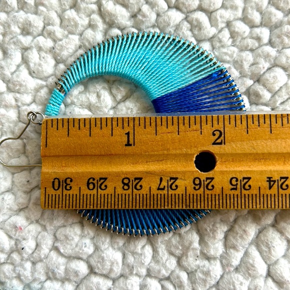 Large Round Blue Fabric Earrings for Pierced Ears - Picture 6 of 6